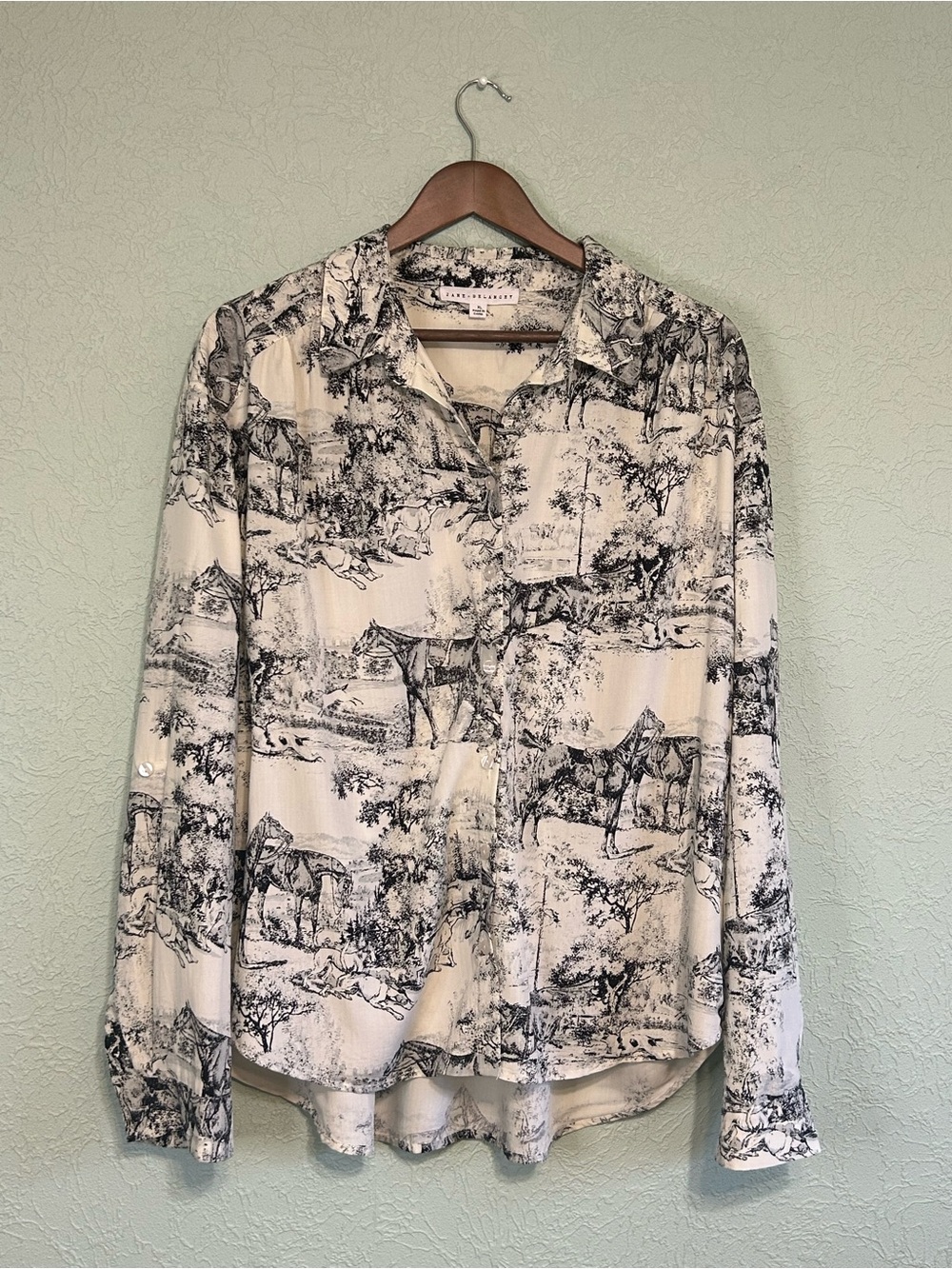 Jane + Delancey Horse Equestrian Toile Button Down Blouse XL